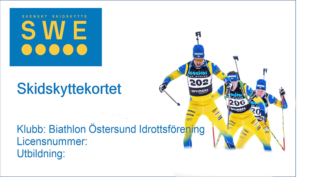 Bild på skidskyttekortet som anger utbildning, namn, medlemsnummer